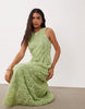 VILA floral jacquard midaxi dress in sage green