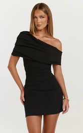 Kairose Mini Dress - Asymmetrical Sleeve Dress in Black