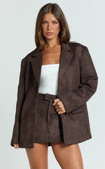Priscilla Mini Skirt - Mid Waist Faux Suede Skirt in Dark Chocolate