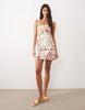 square neck bodycon mini sundress in mixed strawberry print