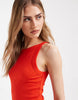 ribbed midi tank dress in bright orange