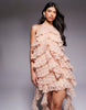 ASOS LUXE Ruffle halter neck rose print mini dress in pink