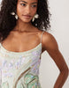 bias cut double rouleaux strap artwork embellished mini dress in aqua