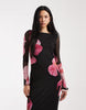 Vero Moda Tall long sleeve mesh maxi dress in black with overblown floral