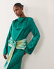 Daska satin drape maxi dress with contrast tie detail in green