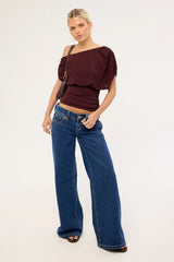 Perfect Stranger Vionne Mesh Off Shoulder Top Plum