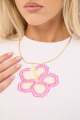Luck & Trouble Flower Beaded Baby Tee White