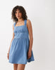 Nobody's Child Pedro denim square neck cross back mini dress in blue