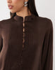 Bardot Antonia lace trim balloon sleeve button down mini dress in chocolate brown