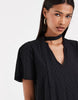 Vero moda poplin tie waist lace trim ruffle hem mini dress in black