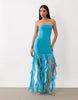 Kaiia exclusive textured mesh strapless ruffle hem maxi dress in turquoise
