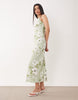 VILA racer neck satin midi dress in pale green floral print