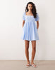 Abercrombie & Fitch square neck puff sleeve milkmaid mini dress in blue