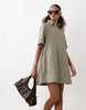 denim swing polo shirt dress in khaki