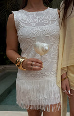 Cyrus Mini Dress ~ White With Fringe