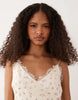 Abercrombie & Fitch satin lace trim strappy mini dress in cream floral