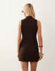 linen blend mandarin collar mini dress in chocolate
