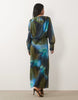 Daska chiffon drape detail blouson waist maxi dress in blurred blue and olive print