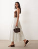 YAS bandeau contrast pinstripe maxi dress in brown and white