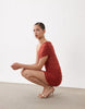 SNDYS premium jersey one-shoulder mesh insert mini dress in rust