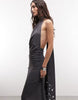 Weekday halter neck scarf detail maxi dress with drop waist in dark gray