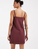 denim cami mini dress with button detail in burgundy