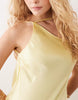 SNDYS satin asymmetric shoulder cowl back strappy maxi dress in yellow