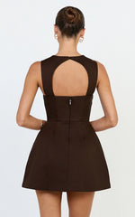 Garrett Mini Dress - Square Neck Fit And Flare Dress in Dark Chocolate
