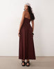 drop waist halter neck sundress in chocolate