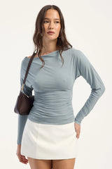 Perfect Stranger Harley Off Shoulder Long Sleeve Top Smoke Blue