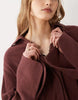 double cloth mini shirt dress with wide cuffs and oversized pockets in warm chocolate