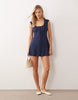 square neck button down mini sundress in navy