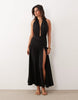 The Frolic exclusive plunge halterneck shirred detail low back thigh split maxi dress in black