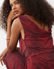 Mango cowl neck mesh maxi dress in red floral print