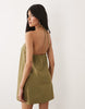 poplin halter neck swing mini sundress in olive