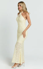 Celeste Midi Dress - Sequin Halter Low Back Dress in Lemon
