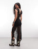 Noisy May cap sleeve maxi dress with asymmetric hem in black lace