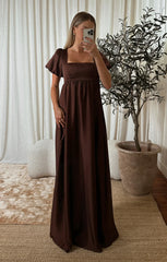 Nora Maxi Dress ~ Chocolate Luxe Satin