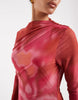Vero Moda long sleeve drapey mesh maxi dress in pink and orange marble print
