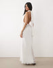 Six Stories pleated plunge ruffle detail maxi dress in white