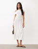 The Frolic exclusive jersey shirred waistband off shoulder midi dress in white