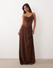 Noughts & Kisses lace panel insert maxi dress in chocolate