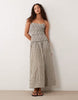 crinkle maxi sundress with shirred dropped waist in olive and cream gingham