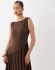soft touch jersey drape detail midi dress in chocolate