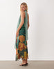 midaxi slip dress with scarf in green floral