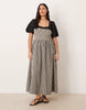 Curve shirred bodice maxi dress with puff sleeve in mono gingham