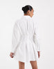 cinched shirt dress with eyelet trim in white