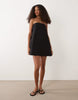 cotton linen bandeau mini sundress in black