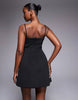 Premium pearl embellished bonded mini dress with pleat detail in black and cream scuba-style fabric