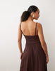 Brave Soul textured jersey dress with shirred bodice in chocolate brown